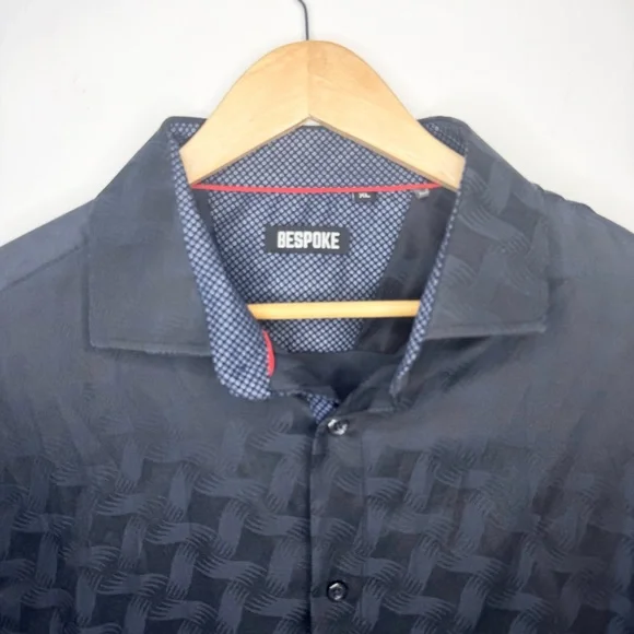 Bespoke Men’s Button-Down Collared Shirt Subtle Tonal Pattern Navy Blue Size XL - Picture 2 of 7